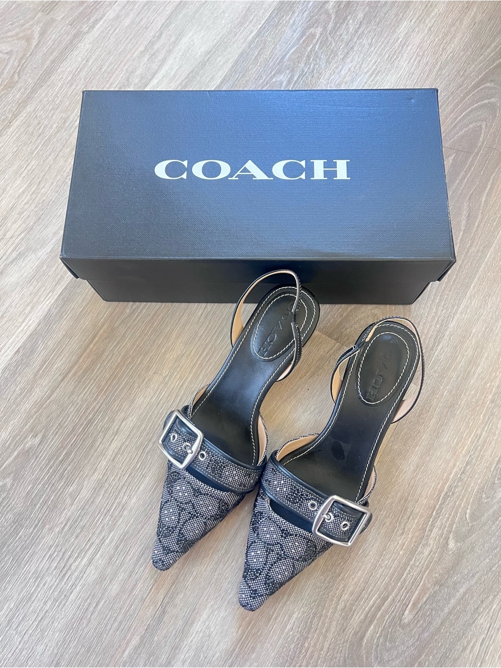 Coach Black Crystal Significant Jacquard Margot Slingback Heels - Picture 2 of 6